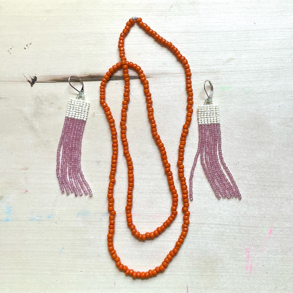 HANDMADE GLASS NECKLACE | Vintage Glass Bead Readymade Necklace in Sherbet